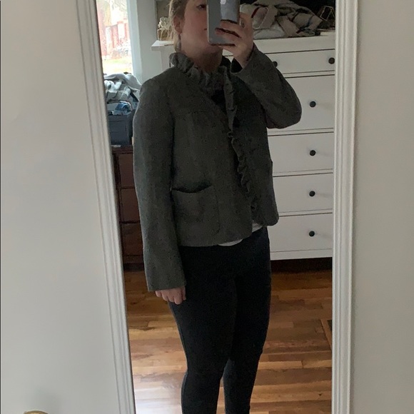 J. Crew Button Front Houndstooth Wool Silk Lined Coat with Ruffle! - Picture 7 of 8